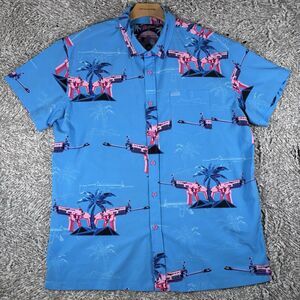 Retro Rifle The Palm Button Shirt Mens XL Floral Graphic Print Short Sleeve Army